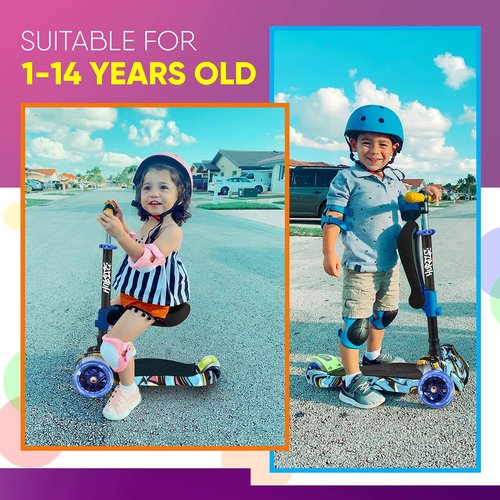 Hurtle ScootKid 3-Wheel Kids Scooter - Child & Toddler Toy Scooter with Built-in LED Wheel Lights, Fold-Out Comfort Seat (Ages 1+) (Graffiti)