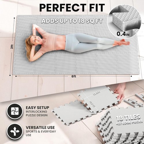 Bemaxx Gym Mats Set - 18 Pcs EVA Interlocking Foam Floor Tiles | 12.6"x12.6"x0.4" Protective Flooring for Home Gym & Playroom