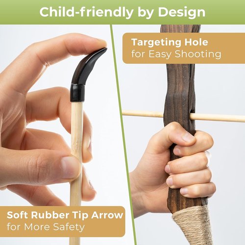 BOWRILLA® Kids Wooden Bow and Arrow Set - Includes 10 Arrows, Quiver, 3 Targets & Storage Bag | Perfect for Indoor & Outdoor Play
