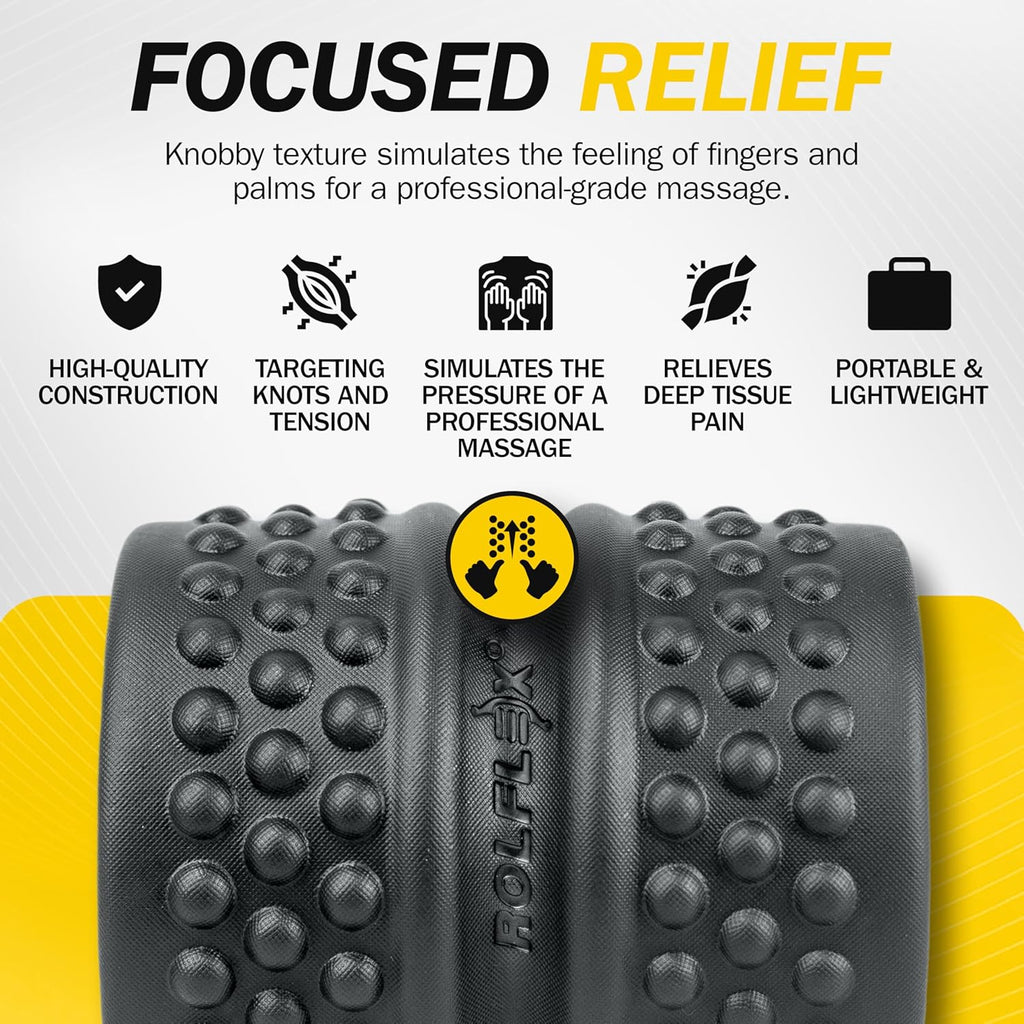 Rolflex SpineAline Back Roller - Ergonomic Deep Tissue Massage Tool for Spine Alignment | Supports Up to 300 lbs - Black