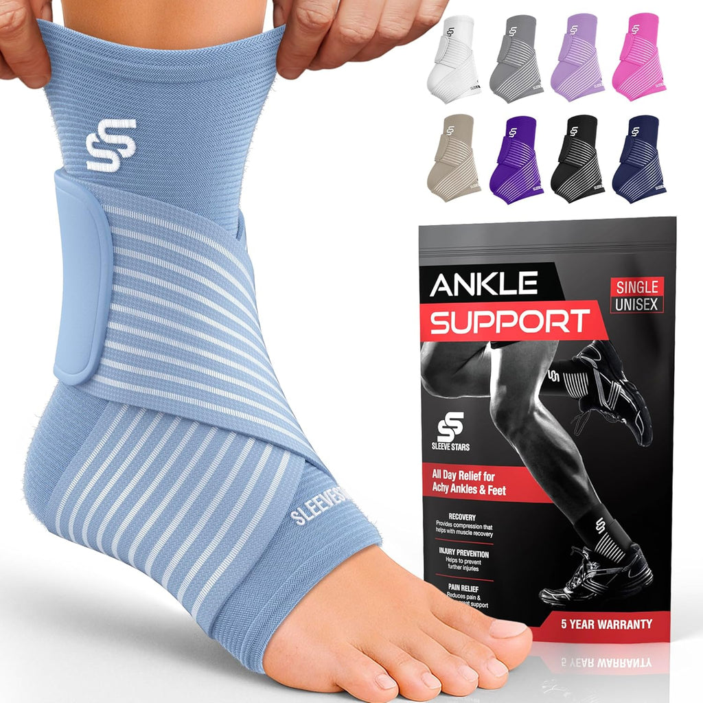 Stars Ankle Brace - Compression Sleeve for Sprained Ankle Relief | Customizable Support in Light Blue (L: 12"-13")