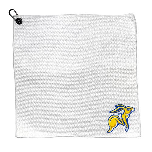 Team Golf NCAA South Dakota ST Microfiber Towel - 15" X 15" (White) with Carabiner Clip, Premium Microfiber with Deep Waffle Pockets - Superior Water Absorption and Quick Dry Golf Cleaning Towel