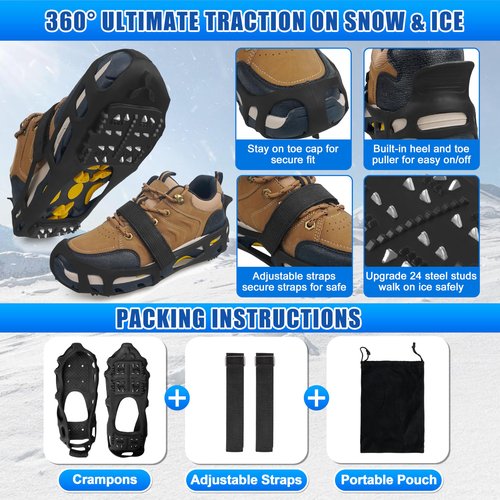 Ice Cleats for Shoes and Boots,Crampons Snow Traction Cleats for Walking on Snow and Ice,Non-Slip Shoe Grippers Slip-on Overshoe Stretch Footwear for Winter Walking Hiking Fishing(L)