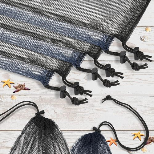 LEIFIDE Mesh Drawstring Bags - 6 Pcs Scalloped Design, 13 x 15.5 Inch Nylon Net for Swimming & Sports