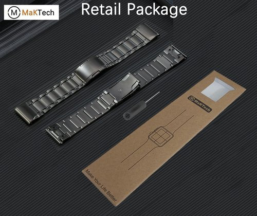 MaKTech Titanium Band for Garmin,22mm Five-Piece Metal Bracelet Strap with Quick Release Connector,Tortoise Buckle,for Garmin Fenix 8 47mm/E 47mm/7/6 Smartwatch (Gray)