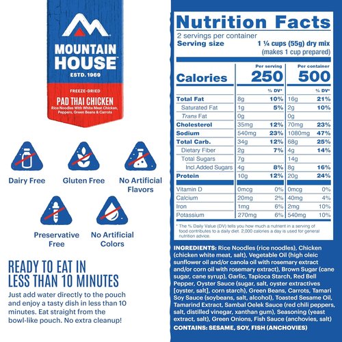 Mountain House Gluten-Free Pad Thai with Chicken - Freeze-Dried Camping Meal, 2 Servings, 30-Year Shelf Life, 2-Pack