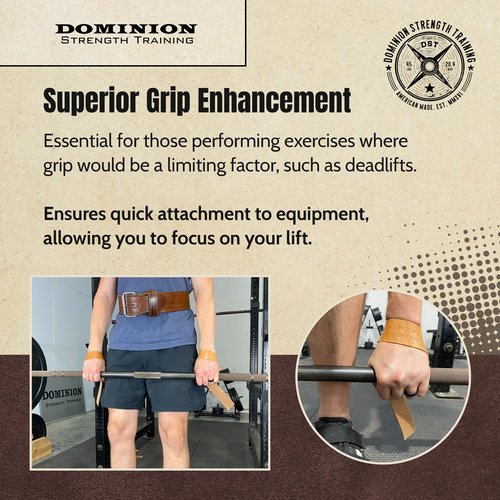 Dominion Strength Training Closed Loop Lifting Straps, Premium Top Grain Vegetable Tanned Leather - Ultimate Grip Assistance for Heavy Pulls and Weightlifting