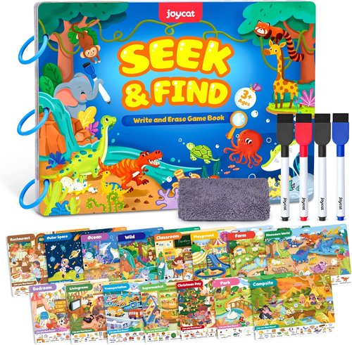 JoyCat Seek & Find Game Books - Engaging Preschool Learning Activity for Kids Ages 3-5 | Perfect Travel Toy for Road Trips and Airplanes