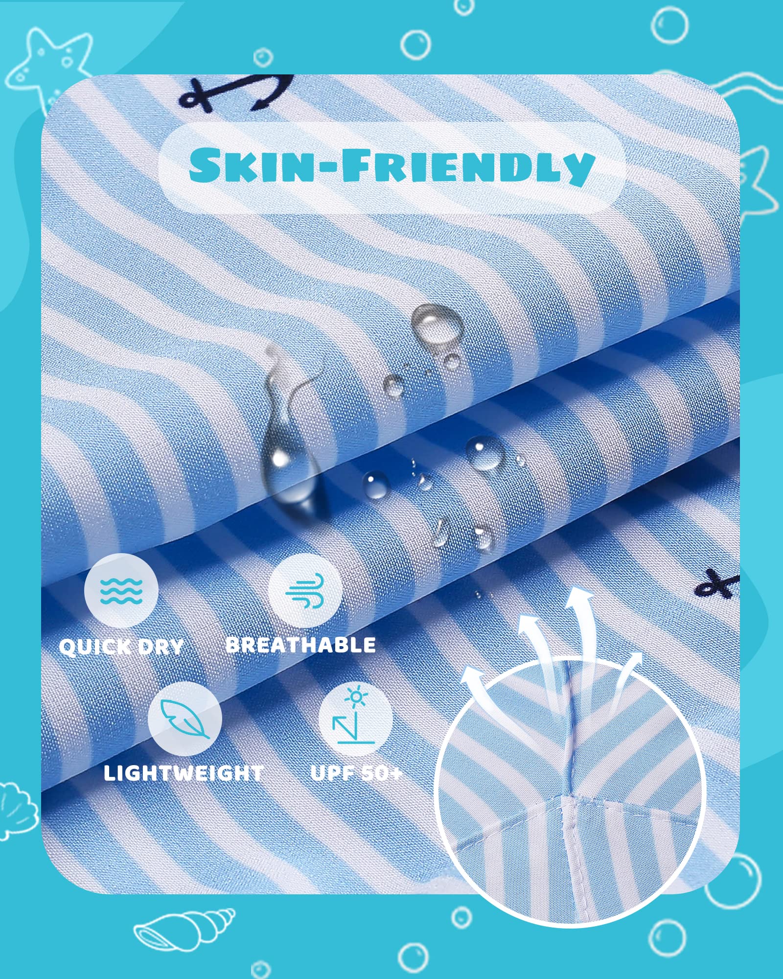 maamgic Boys Swim Trunks with Compression Liner Toddler Stretch Swim Shorts Quick Dry Swimming Trunks Boxer Brief 2 in 1 Beach Shorts White Blue Striped 2T