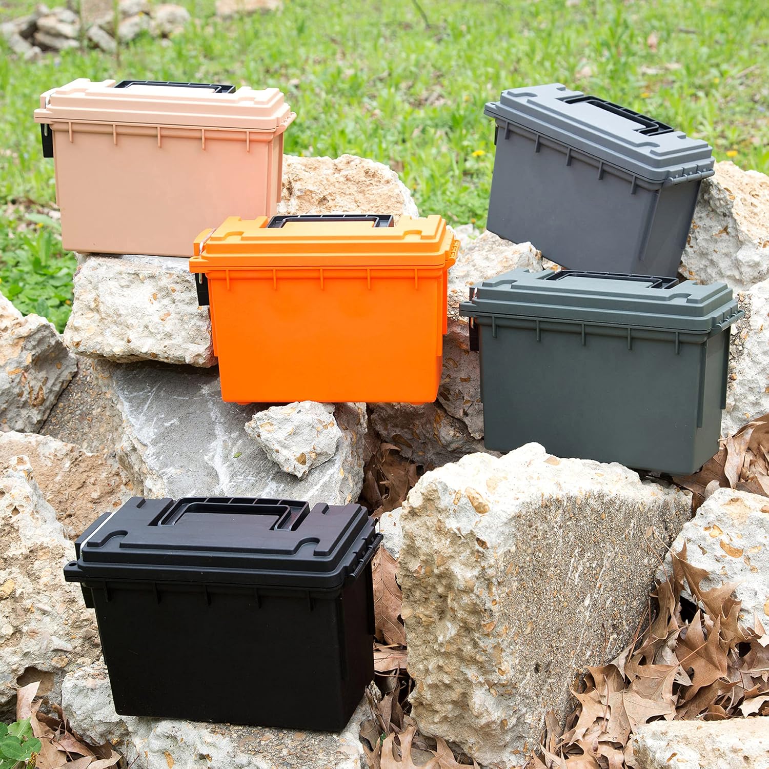 Sheffield 12626 Ammo Storage Box - Stackable .30 Cal, Water & Dust Resistant, Lockable, Green | Pack of 6