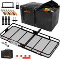 Mockins XXL Folding Trailer Hitch Cargo Carrier - 500 Lbs Capacity | All-Weather Steel Rack with Waterproof Bag & Accessories