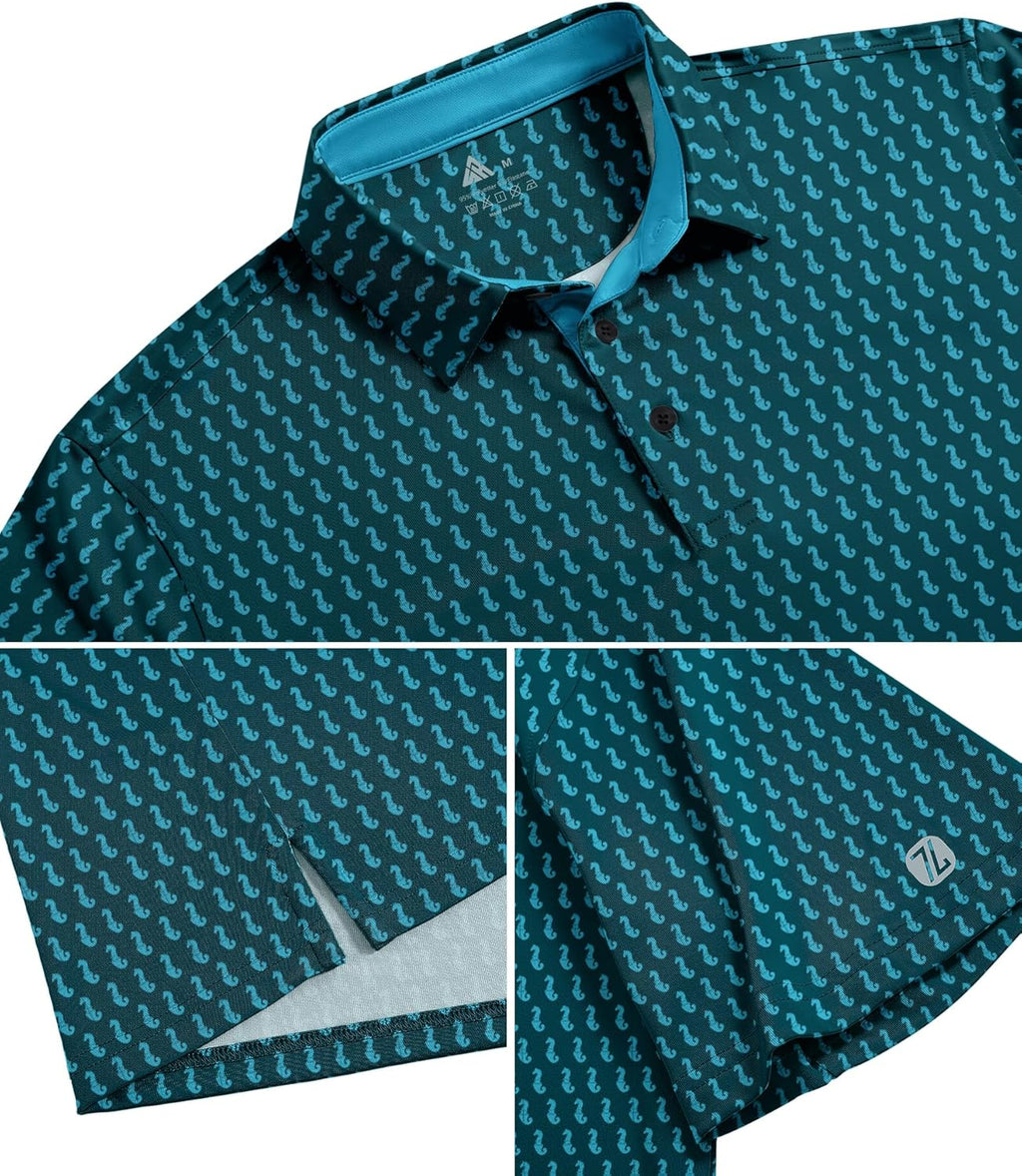 ZITY Men's Golf Polo Shirt - Short Sleeve Performance with Moisture-Wicking Print Patterns