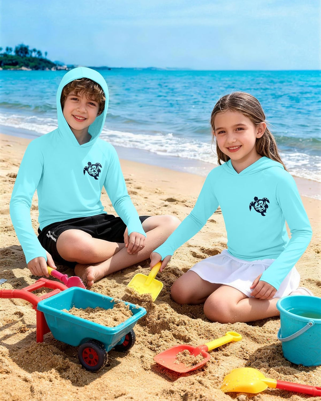 Skiennix Boys Rash Guard Swim Hoodie - UPF 50+ UV Sun Protection Long Sleeve Fishing Shirt | Youth SPF Water Shirt