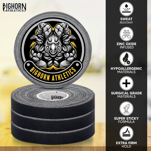 Bighorn Athletics Premium Finger Tape, Toe Tape, & Sports Tape | 4 Rolls Finger Tape, Climbing Tape, Wrestling Tape, & Football Tape | Athletic Tape for Injuries & Joint Stability (0.5-Inch, Black)