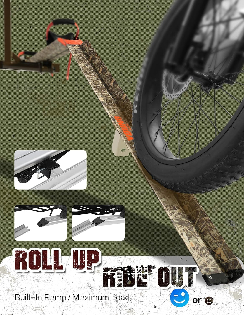 Young Bike Rack - Hitch Mount for 2 E-Bikes | Foldable, Anti-Wobble, 200lbs Capacity, Camo Finish