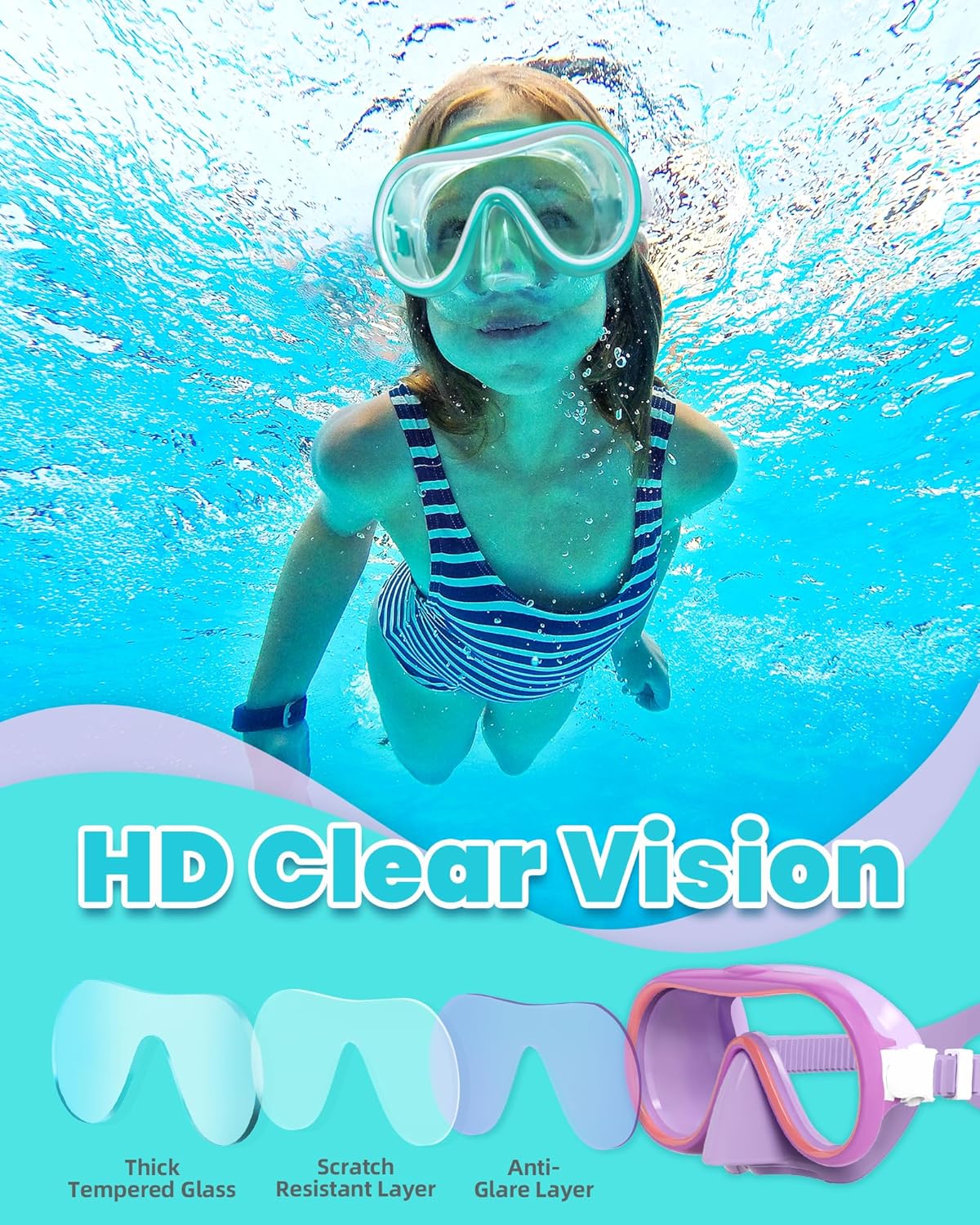 Seago Swim Goggles - 2 Pack with Nose Cover for Kids Ages 6-14 | Wide-Frame Design for Comfort