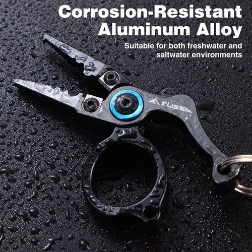 FLISSA Mini Fishing Pliers with Fly Fishing Zinger Retractor, Fish Hook Remover Tool, Split Ring Pliers for Saltwater & Freshwater, Tungsten Carbide Cutters, Fishing Gear Gift for Anglers