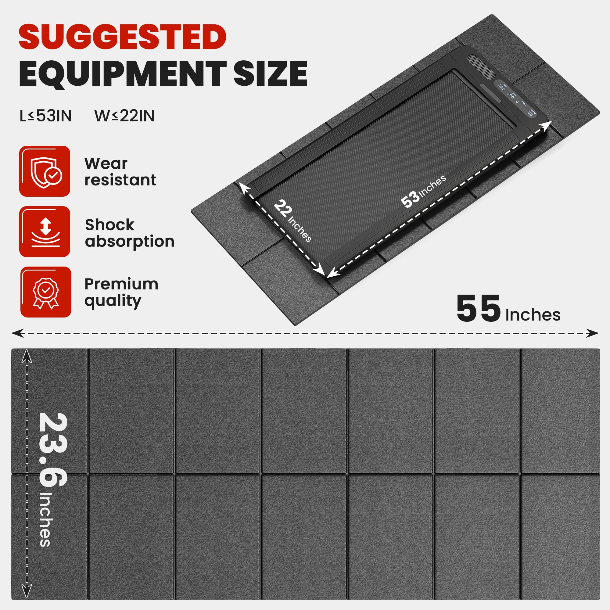 Walking Pad Treadmill Mat for Carpet Floors,55x24 Hardwood Floor Protection, Mats for Under Walking pad/Treadmill/Bike/Exercise Equipment on Carpets, Noise Shock Absorption, Stationary