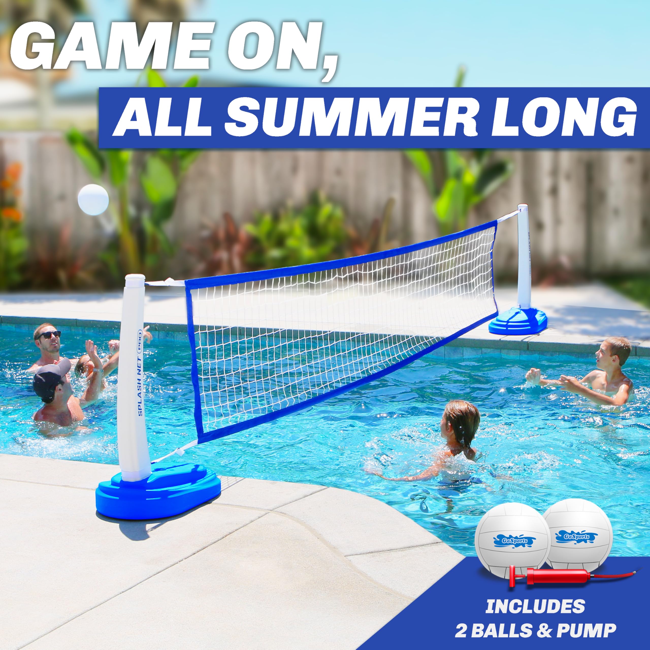 GoSports Splash Net PRO Pool Volleyball Net Includes 2 Water Volleyballs and Pump