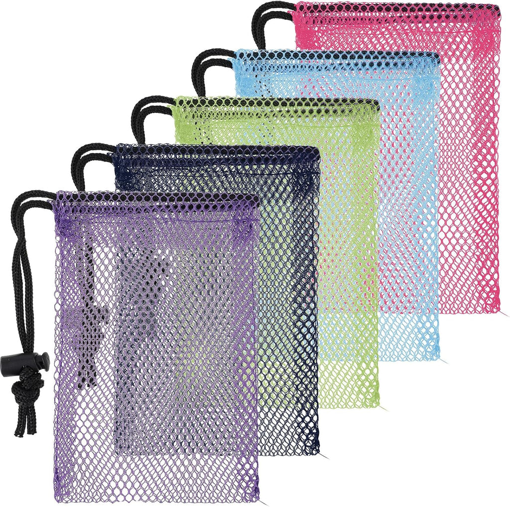 Skiennix Colorful Drawstring Mesh Bags - 5 Pcs Small 6 x 4 Inch Nylon Storage for Travel Organization
