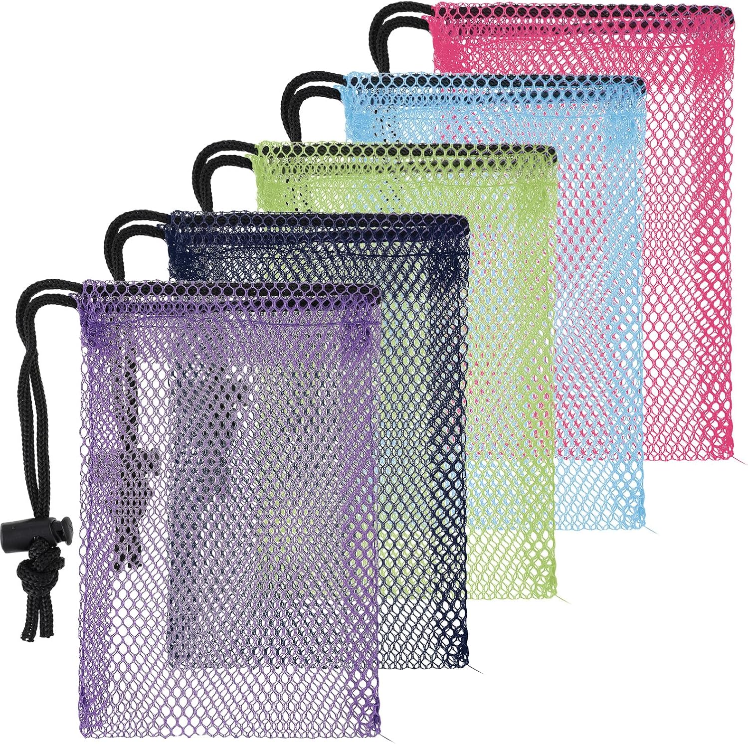 Skiennix Colorful Drawstring Mesh Bags - 5 Pcs Small 6 x 4 Inch Nylon Storage for Travel Organization