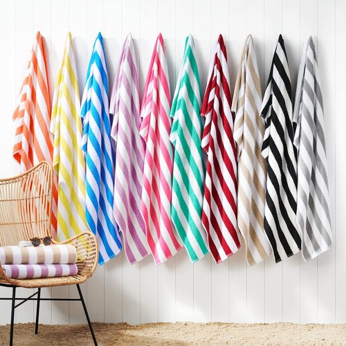 Arkwright California Cabana Stripe Beach Towels - Pack of 4, Oversized 30 x 70 in, Quick-Dry 100% Cotton Set