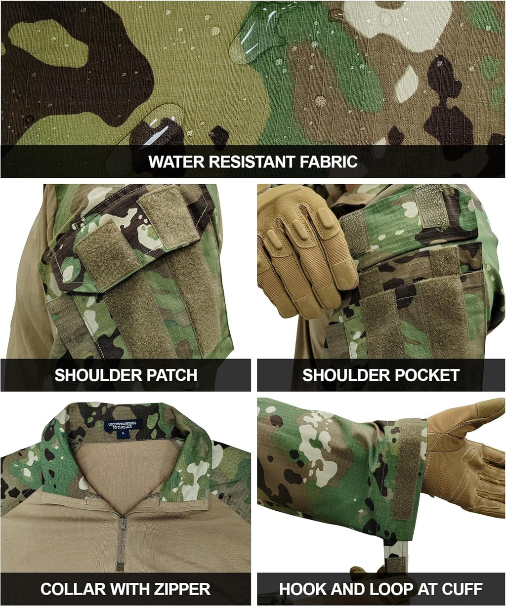 Skiennix Tactical Shirt - G3 Camo Long Sleeve Combat Shirt with Pockets | 1/4 Zip Design