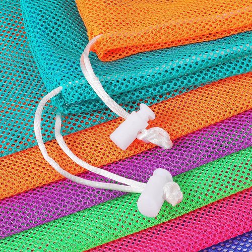 Frienda Mesh Stuff Sack Set - 6 Durable Nylon Drawstring Laundry Bags for Beach Toys & Travel | 11 x 15 Inch, Multicolor