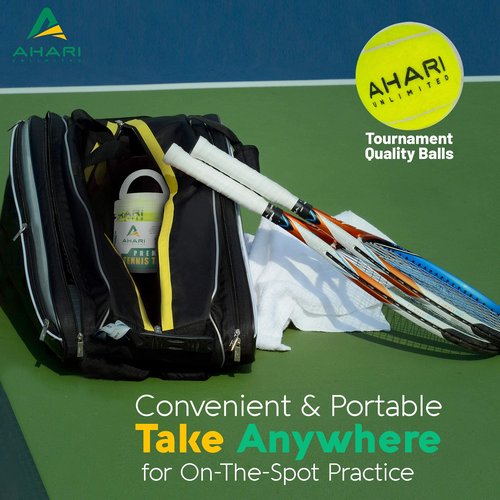 Ahari Unlimited Premium Tennis Trainer Set, Pro Rebounder with Metal Base in a Carrying Cylinder, 3 Replacement Rebound Balls, & Wristband, Portable Tennis Practice Equipment for Solo Training