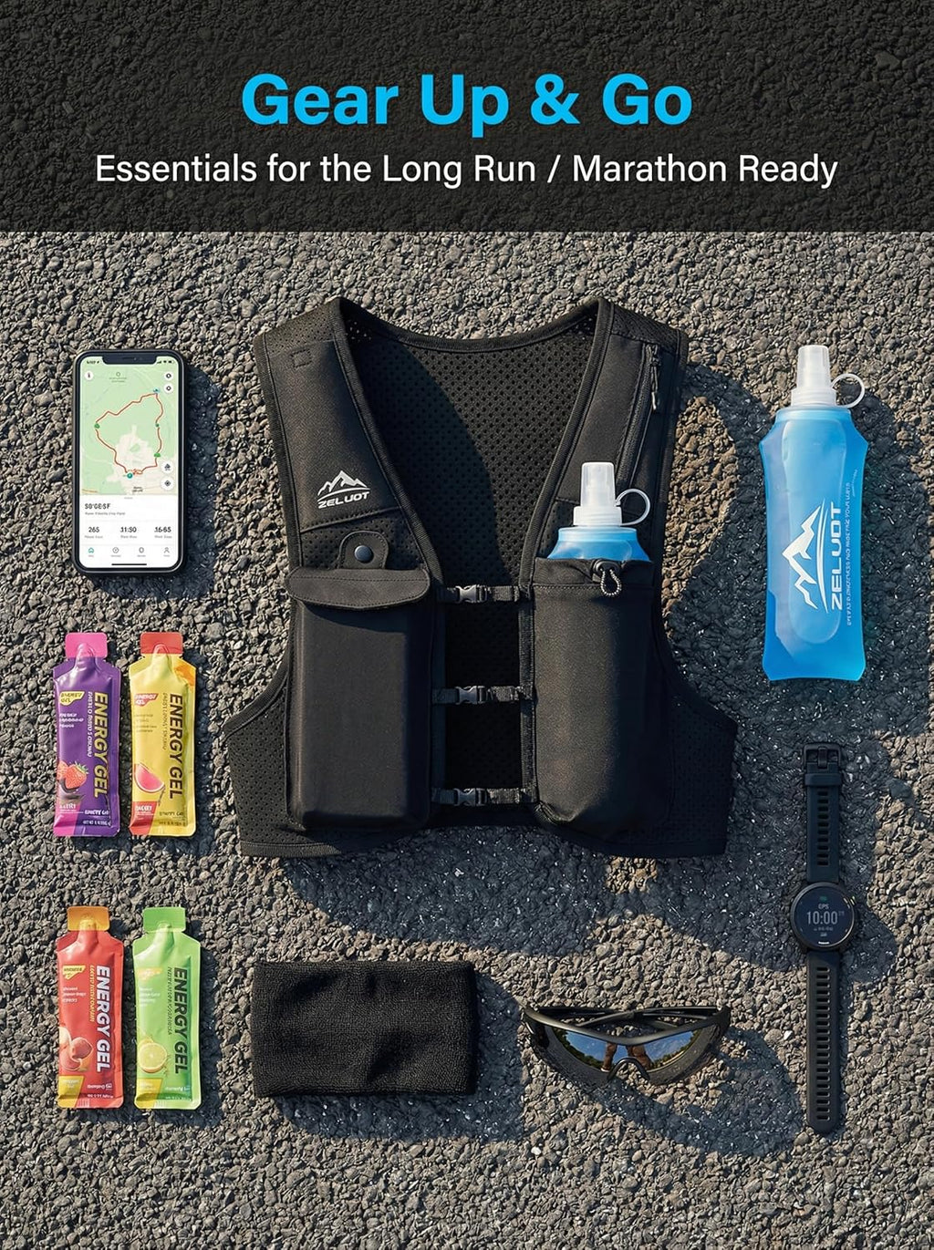Zelvot Running Vest - Adjustable Hydration Backpack with 500ml Soft Flask | Lightweight & Reflective for Runners