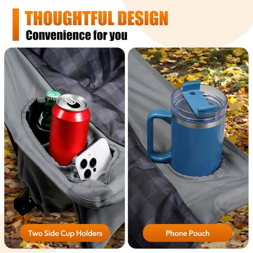 Pcuauld Camping Chairs for Adults Heavy Duty Padded Folding XL Camp Chairs with Cup Holder, Supports 500lbs, Oversized Large Outdoor Widen Comfy Lawn Chairs for Tailgating Sports Beach Yard