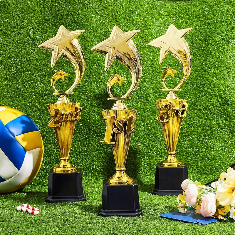 Foilswirl 1st 2nd 3rd Place Trophy Plastic Trophy Award for Sports Tournament Funny Prize Cup for Football Soccer Competitions Reward Ceremony(3 Pcs,Classic)