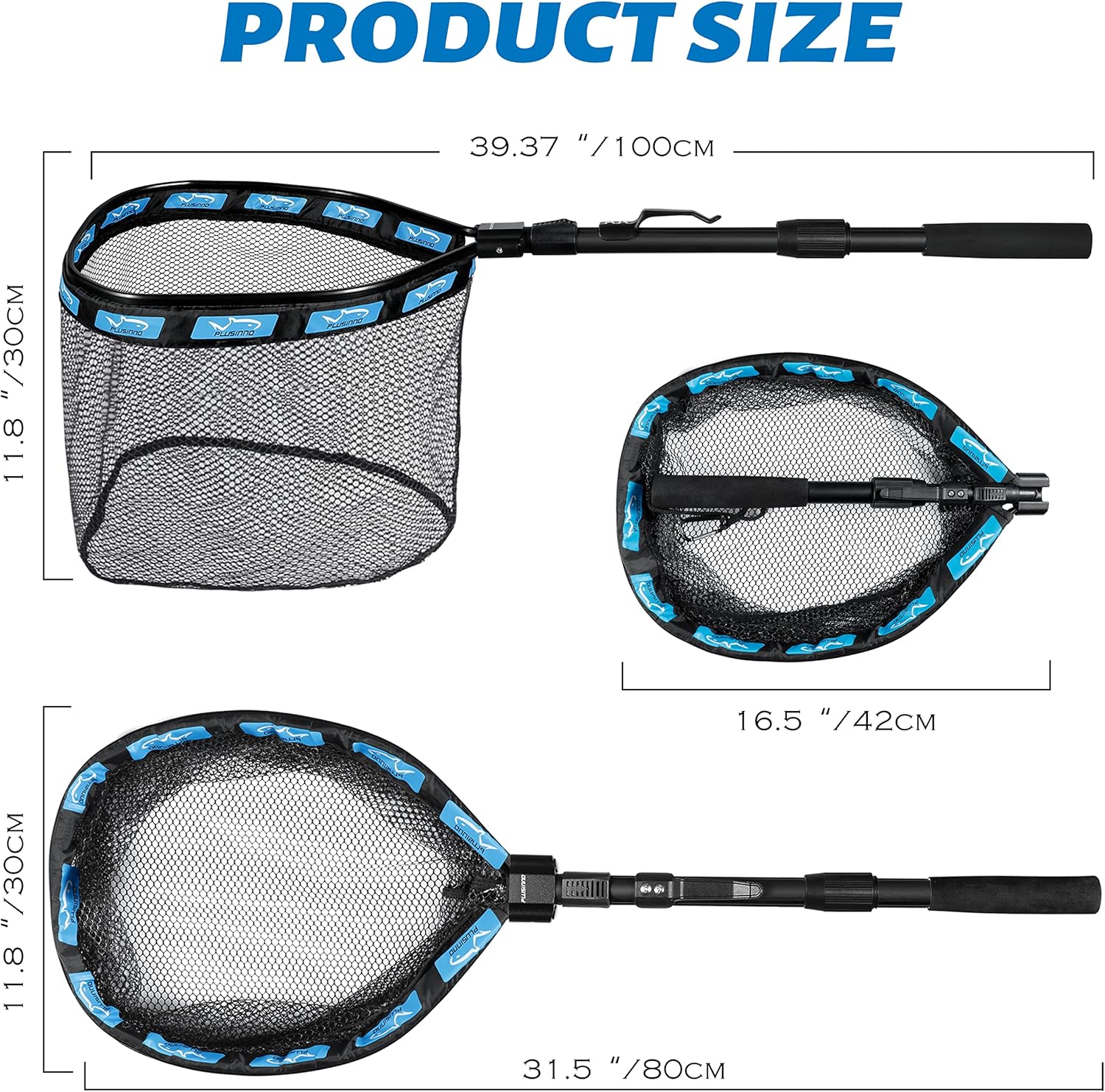 PLUSINNO Fishing Net - Foldable Telescopic Handle with Nylon Mesh for Bass & Trout Fishing | Ideal for Pond, Lake, River