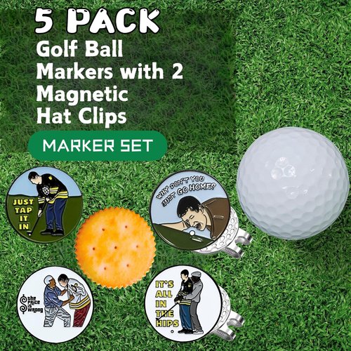 Aikiprety Cracker Golf Ball Marker, Premium Golf Accessories & Funny Golf Gifts for Men Women Golfers (Cracker and Happy 5pcs)