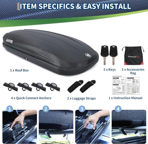 Garvee Rooftop Cargo Box - Dual-Side Opening Travel Luggage Carrier | 165Lbs Capacity, Black (12 Cubic Feet)