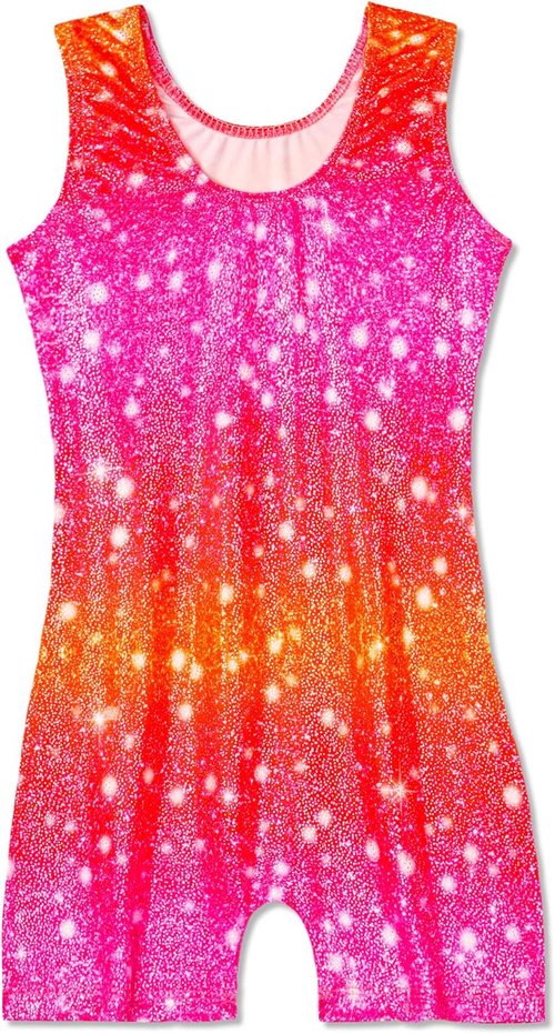 Domusgo Gymnastics Leotards for Girls - Sparkly One-Piece Pro Unitard with Shorts | Perfect Fit