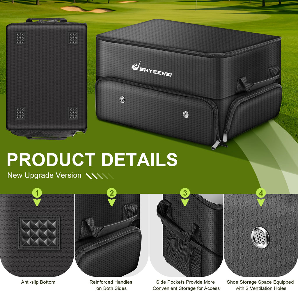 ShYeenei Golf Trunk Organizer, Improved Version 2-Layer Golf Storage Locker, with Ventilated Shoe Compartment, Waterproof & Eco-Friendly Golf Organizer for Car Trunk, Travel, and Daily Use