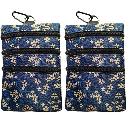 hapheal Golf valuables pouch, zipper golf ball bag with 4 pockets, golf accessories pouch for storing balls,tees,mobile phone,keys, cards and cash, great gift for golfers (2 PACK BLUE)