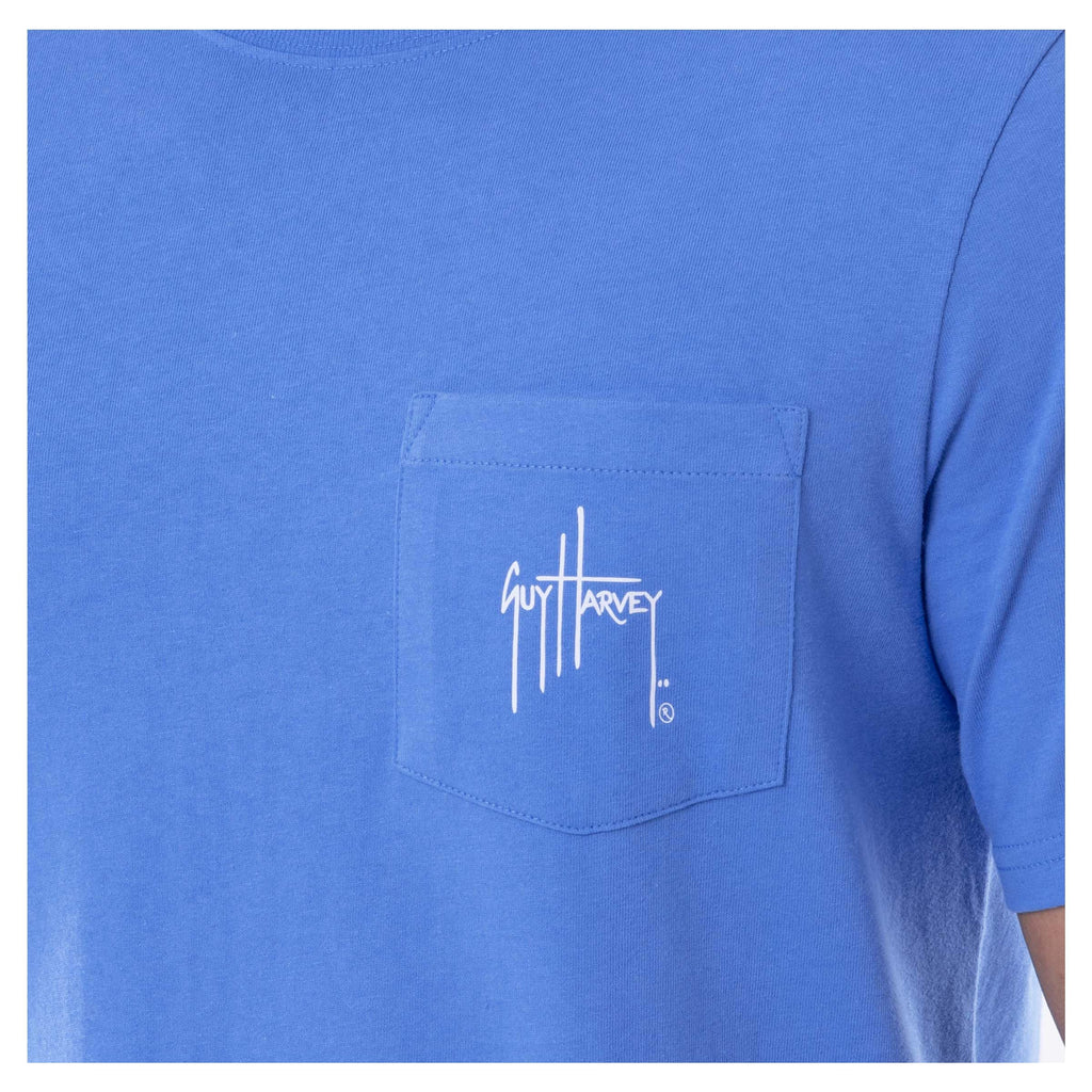 Guy Harvey Men’s Offshore Fish Collection Short Sleeve Pocket T-Shirt, Azure Blue/Horizon, X-Large