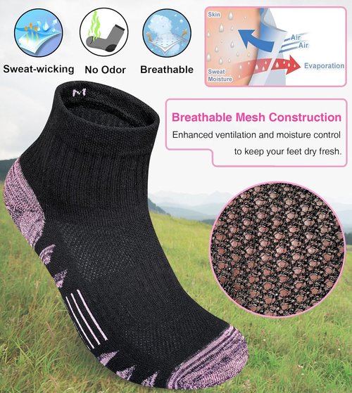 Heyoboy Women's Ankle Hiking Socks - Anti-Blister, Thick Cushioned, Moisture-Wicking | 5 Pairs