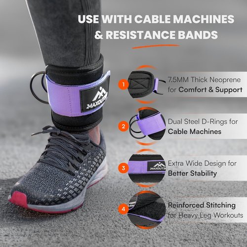 Gym Ankle Straps - Thick Padded Cable Attachments for Booty Workouts & Lower Body Exercises