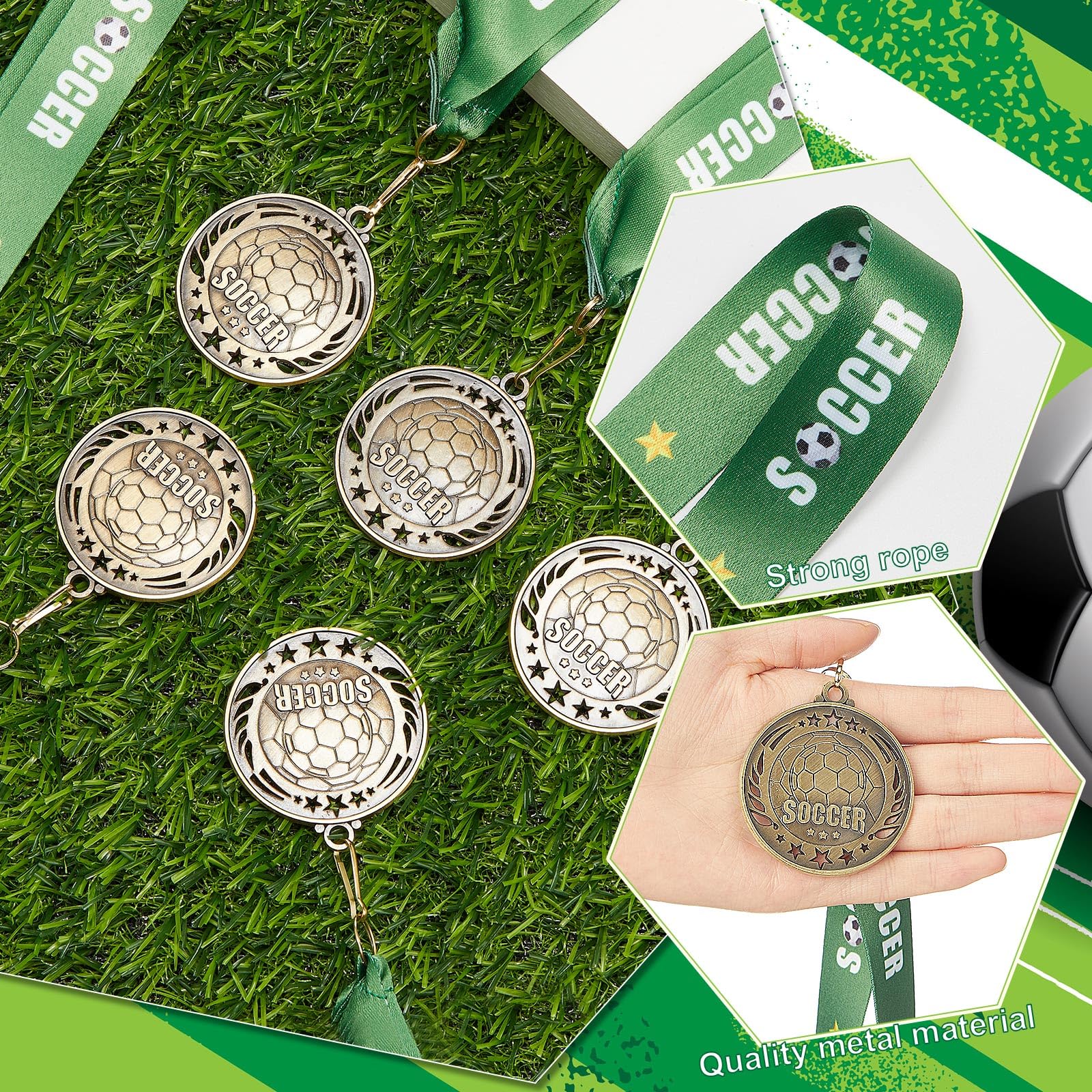 Liliaafar 36 Pack Gold Medals 2" Football Soccer Baseball Softball Basketball Metal Medals Bulk Metal Award Trophies for Adults Team Sports Event Prizes Gifts (Soccer)