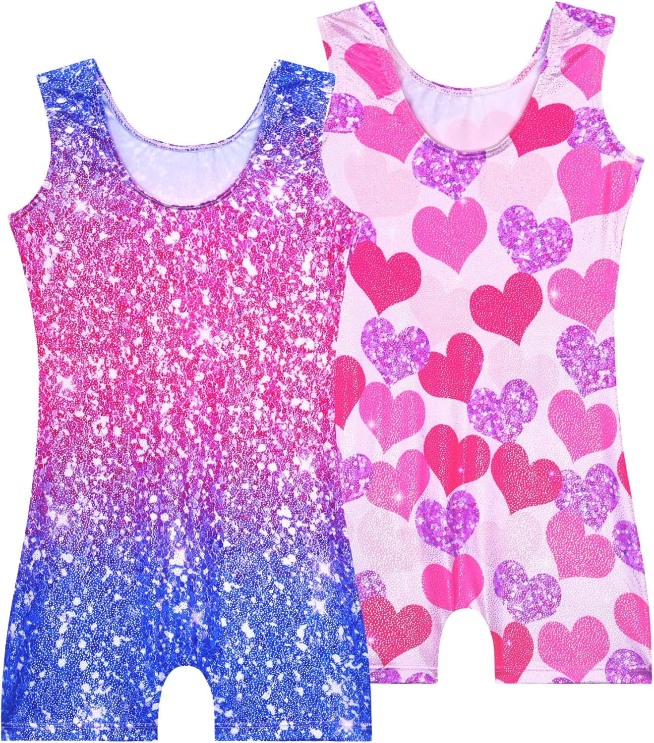 Regine Switzerland 2 Pack Girls Gymnastics Leotards - Sparkly Sleeveless Unitards with Shorts