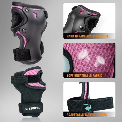 GTSBROS Knee Pads for Kids Knee Pads and Elbow Pads 6 in 1 Protective Gear Set with Wrist Guard for Boys Girls Skateboarding Inline Roller Skating Cycling Scooter(Pink)