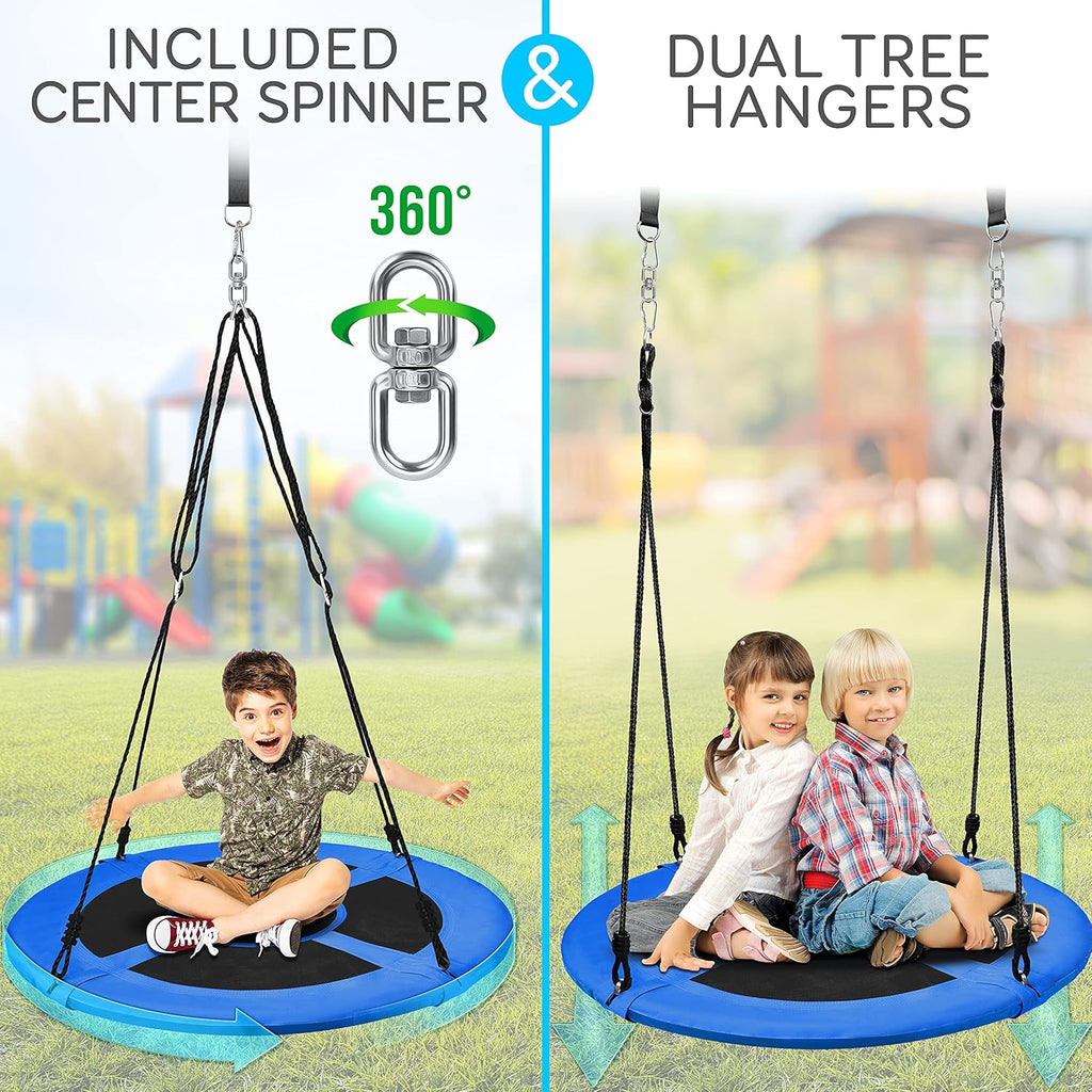 SereneLife Outdoor Tree Swing - 40” Saucer Swing with Adjustable Ropes & Center Swivel Spinner (Blue)