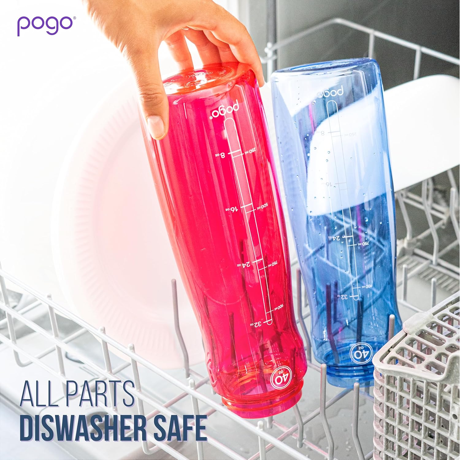 Pogo Water Bottle - Reusable BPA-Free Plastic with Chug Lid & Carry Handle | 18oz, 32oz, 40oz, 64oz