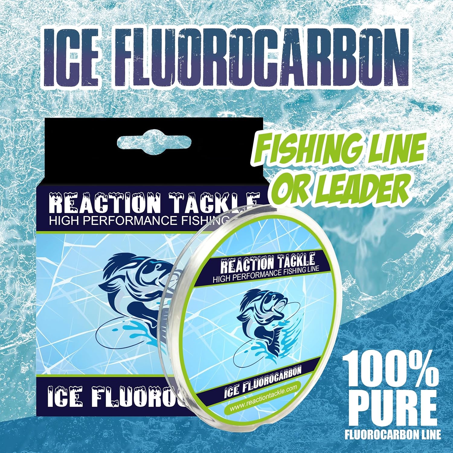 Reaction Tackle Ice Fluorocarbon Fishing Line - High Strength & Abrasion-Resistant, Fast-Sinking, Virtually Invisible