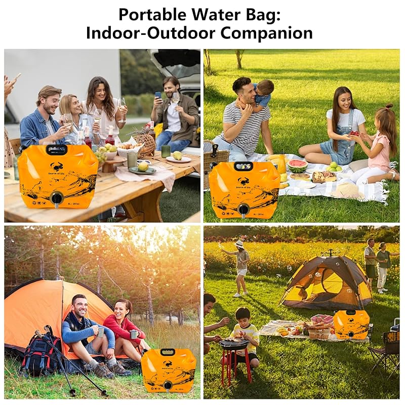Collapsible 2.1 Gallon Water Jug with Spout - BPA-Free, 8L Camp Water Container (Orange+1)