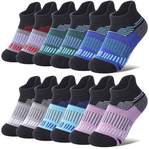 LANLEO Kids Merino Wool Ankle Hiking Athletic Running Socks Girls Boys Teens Winter Warm Thick No Show Socks 6 Pairs Black, 8-12 Year Old