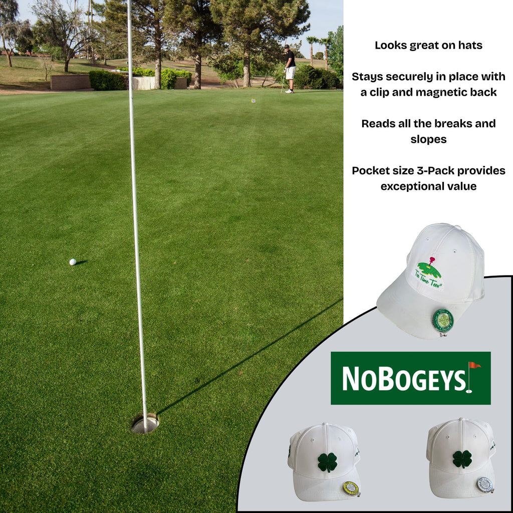Tee Time Tees NoBogeys Ball Marker - Precision Putting Aide Green Reader 3 Pack with Magnetic Clip - Read the Greens for Improved Accuracy